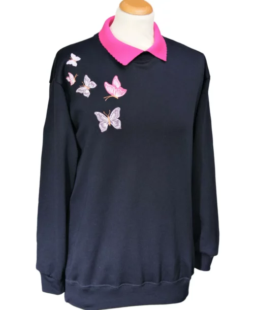 butter collar sweatshirt navy blue and pink