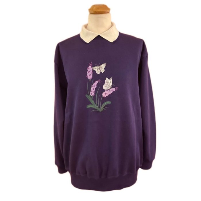 Ladies purple sweatshirt with butterfly design