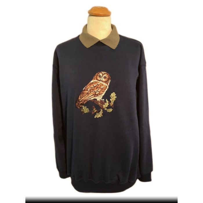 Ladies Navy sweatshirt with embroidered owl design