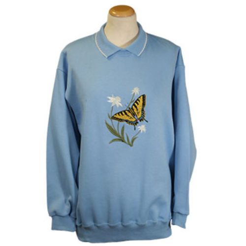 Blue ladies sweatshirt with beautiful butterfly design