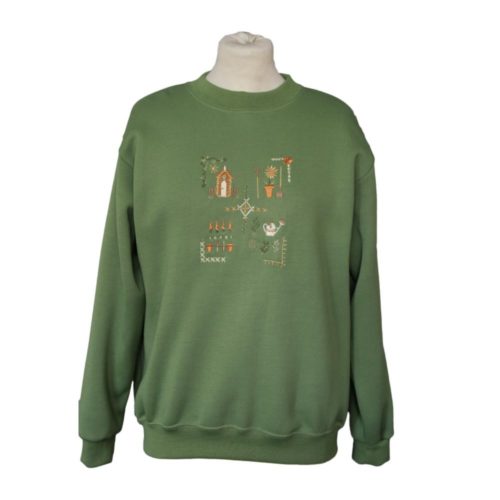 Apple green Ladies sweatshirt with embroided gardening design