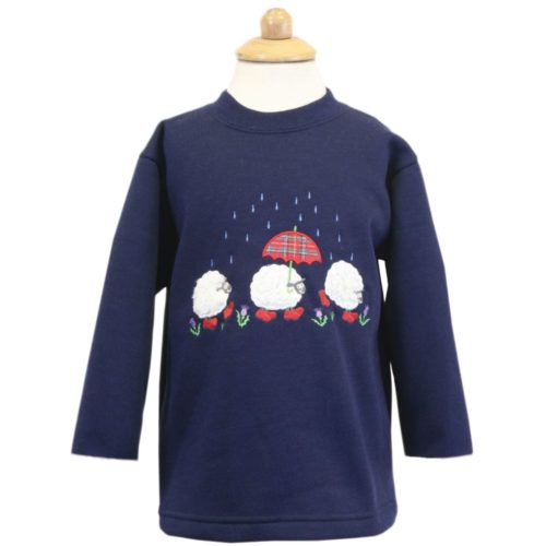 Children's navy sweatshirt with sheep in the rain design