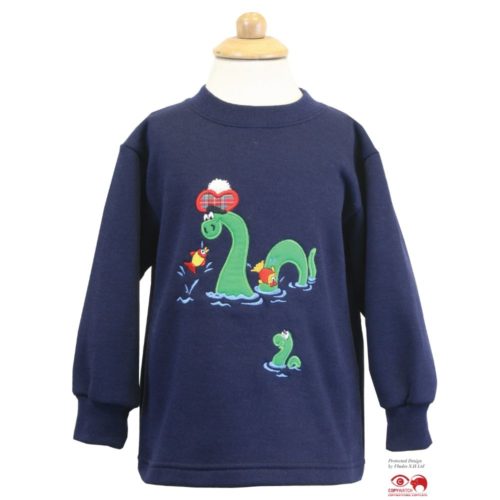Children's sweatshirt featuring loch ness monster design