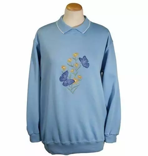 Blue Ladies Sweatshirt with floral butterfly embroidery